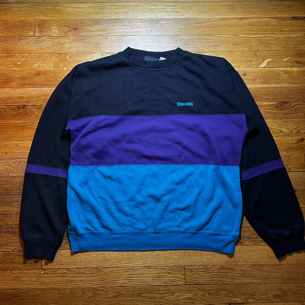 Spalding Black Crewneck Sweater with Purple and Blue Panels